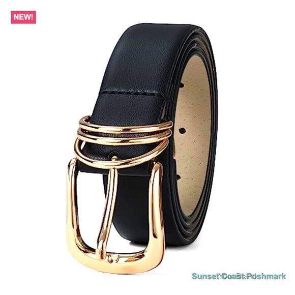 Faux Leather Dress Belt with Gold Buckle main image 7